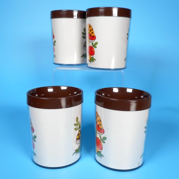 4 VTG 70s Thermo Serv Merry Mushroom Cups Mugs Set Sears w box & pamphlet - Picture 6 of 16